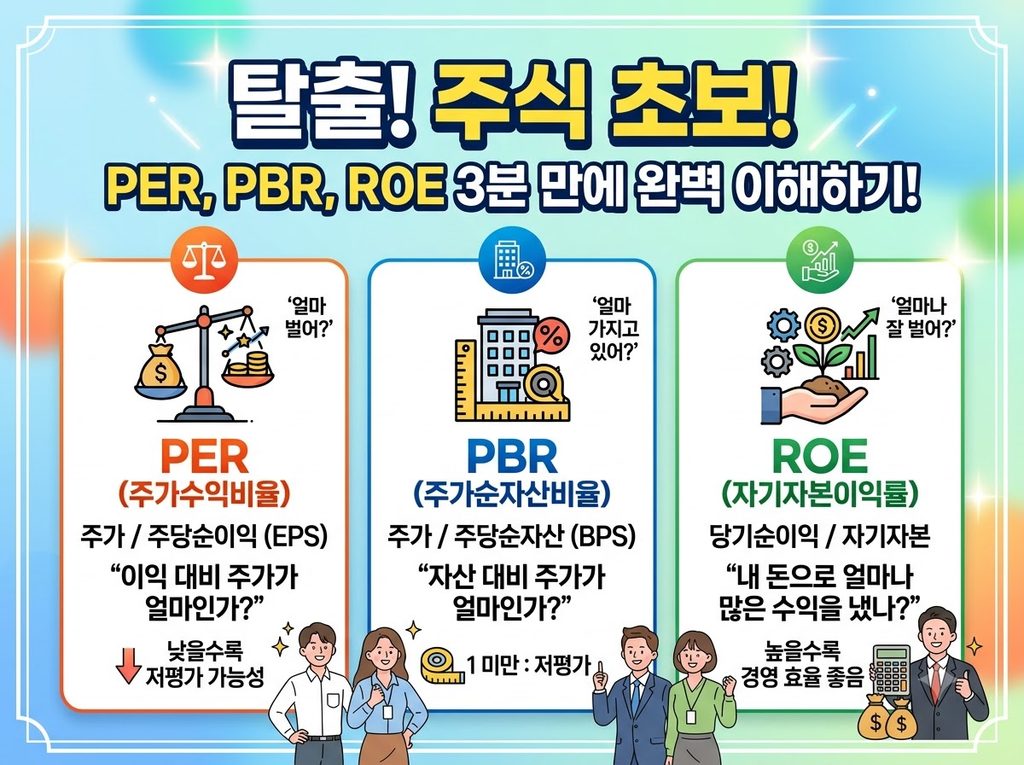 주식 초보 탈출! PER, PBR, ROE 3분 완벽 이해 2 Stock investment terms infograph… 202608212035