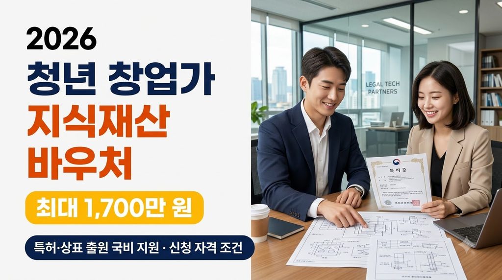 2026 청년 창업가 지식재산 바우처 신청 자격 조건 및 특허 출원 1 Founders reviewing patent documents 20260927183105
