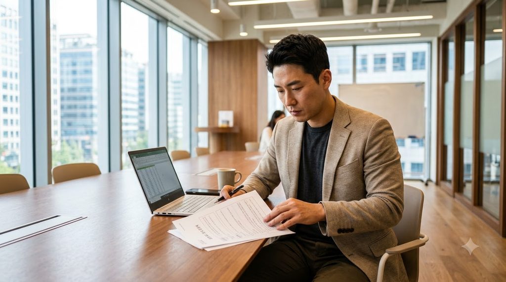 공정거래위원회 가맹사업 정보공개서 확인하고 창업 사기 피하는 법 2 Man reviewing franchise documents 202609031943