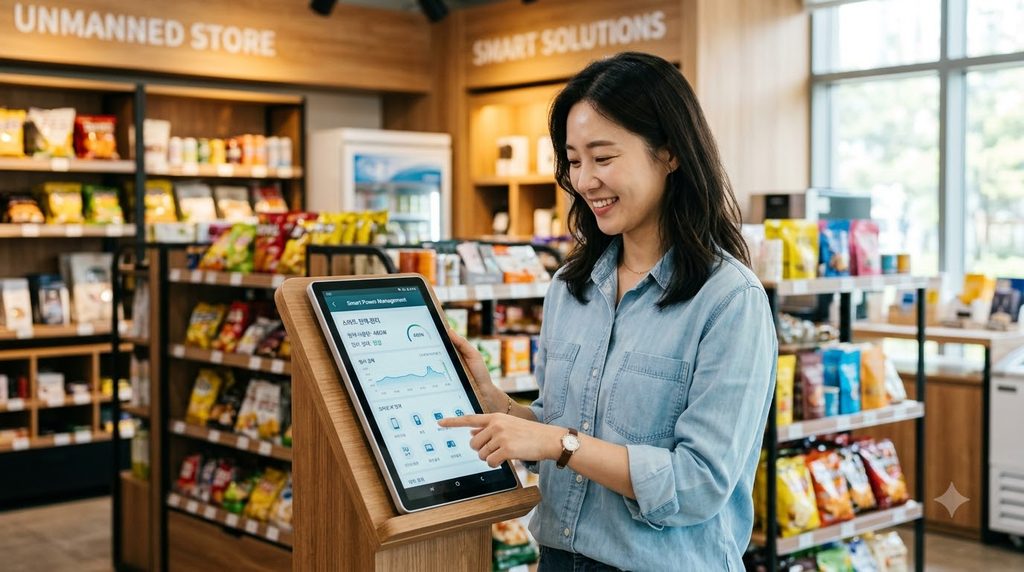 무인 매장(스터디카페·빨래방) 창업 시 소상공인 전기요금 감면받는 법 1 Store operator checking power app 202609032013