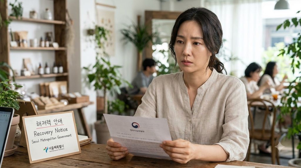 소상공인 방역지원금 환수 통지서 받았을 때 대처하는 법 1 Store owner reading official notice 202609031557