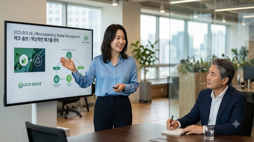 예비창업패키지 합격을 위한 전담 멘토링 활용 극대화 전략 2 Woman presenting pitch deck 202609032005